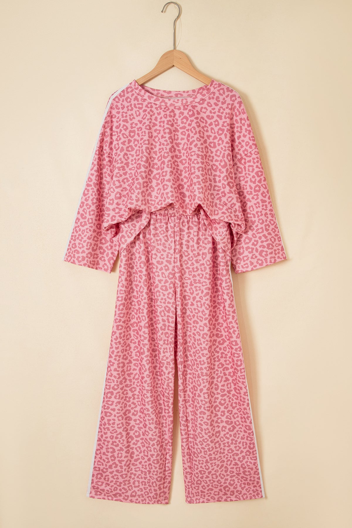 Leopard Varsity Stripe 3/4-Sleeve Two-Piece Set