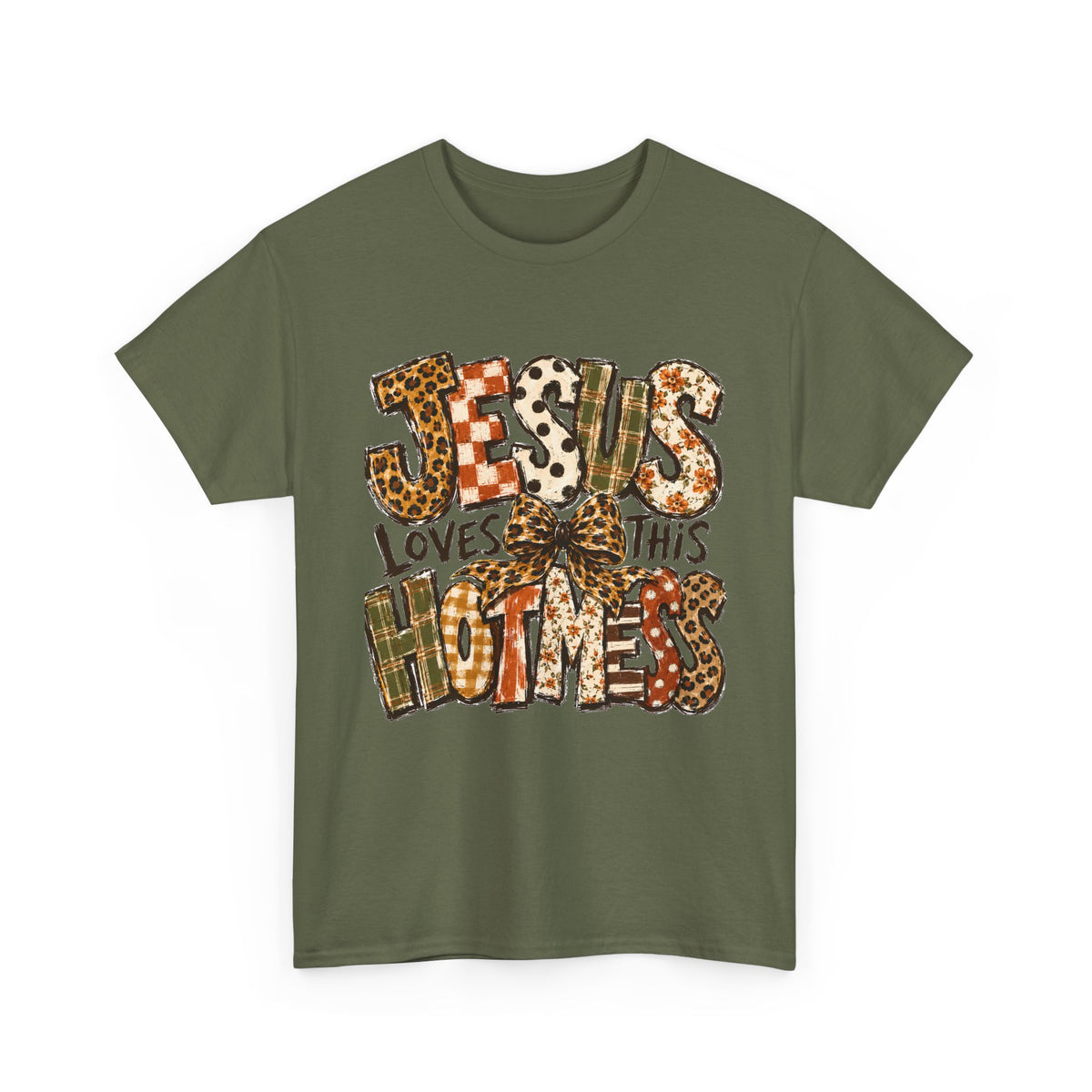 Jesus Loves This Hot Mess Leopard Graphic T-Shirt
