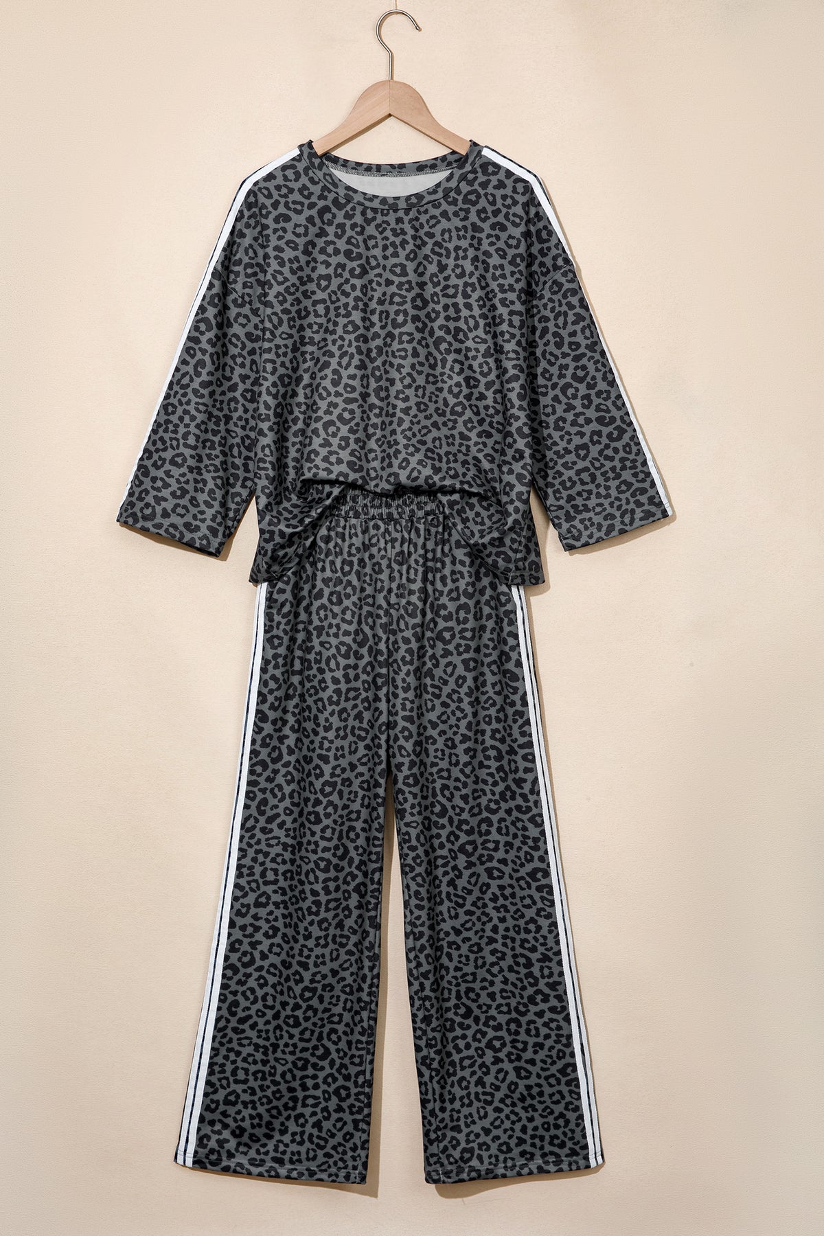 Leopard Varsity Stripe 3/4-Sleeve Two-Piece Set