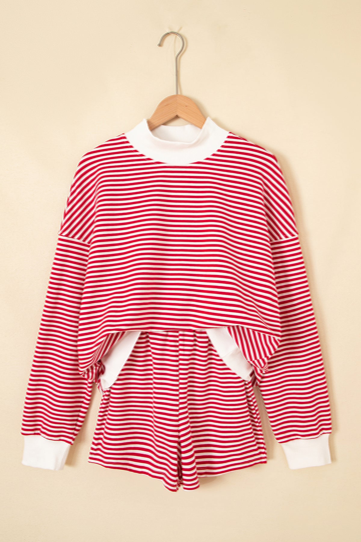 Oversized Striped Mock-Neck Sweatshirt & Shorts Set