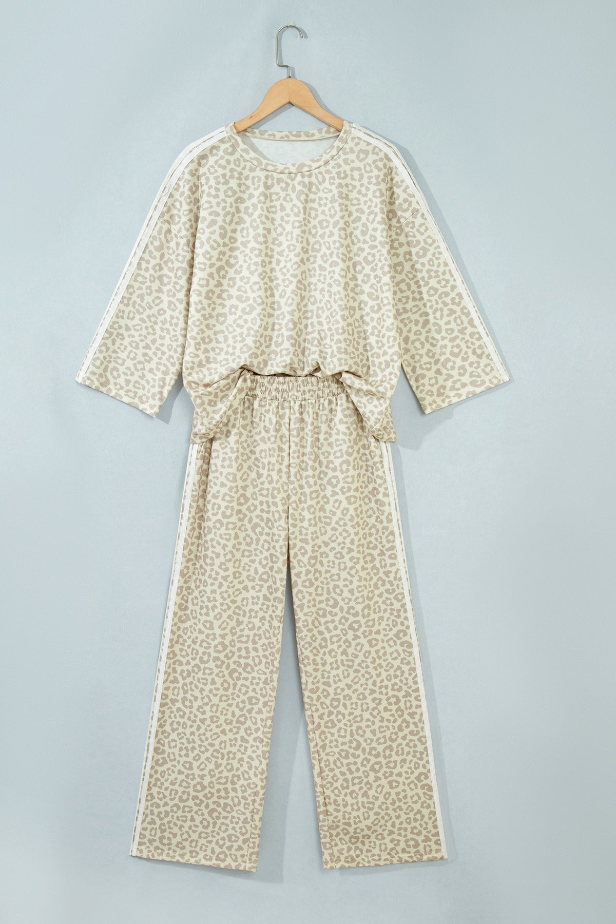 Leopard Varsity Stripe 3/4-Sleeve Two-Piece Set